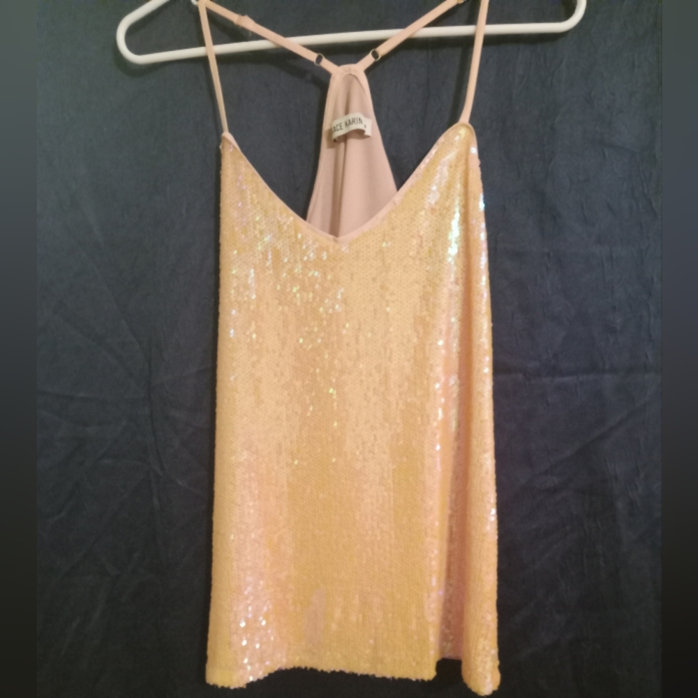 PINK IRRIDESCENT SPARKLY SPAGHETTI STRAP BLOUSE